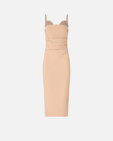 Slim-fit midi dress with jewel embroidery - Beige | Pinko