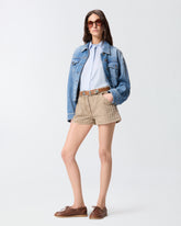 Shorts aus braunem Denim mit Nieten - | Pinko