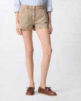 Shorts aus braunem Denim mit Nieten - | Pinko