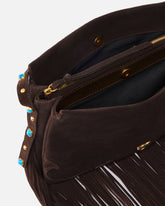 Kleine Umhängetasche Mini One, Two, Three Bag aus Veloursleder mit Fransen - | Pinko