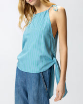 Striped top with thin shoulder straps and bows - | Pinko