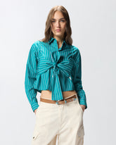 Gestreifte Cropped-Bluse mit Schleife - | Pinko