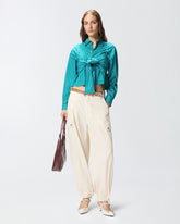 Gestreifte Cropped-Bluse mit Schleife - | Pinko