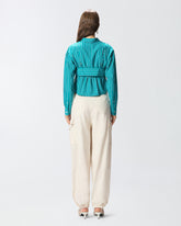 Gestreifte Cropped-Bluse mit Schleife - | Pinko