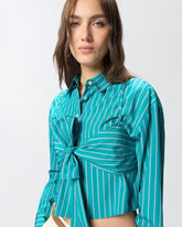 Gestreifte Cropped-Bluse mit Schleife - | Pinko
