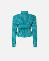 Gestreifte Cropped-Bluse mit Schleife - | Pinko