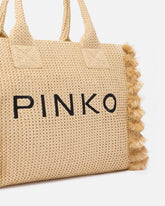 Mittlerer Shopper Beach aus Bast mit Logo und Quasten - Mehrfarbig Gelb-Schwarz | Pinko