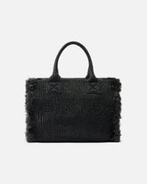 Mittlerer Shopper Beach aus Bast mit Logo und Quasten - Schwarz | Pinko