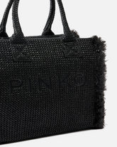 Mittlerer Shopper Beach aus Bast mit Logo und Quasten - Schwarz | Pinko