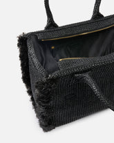 Mittlerer Shopper Beach aus Bast mit Logo und Quasten - Schwarz | Pinko