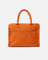 Mittlerer Shopper Beach aus Canvas mit Logo und ausgefransten Details - | Pinko