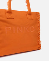 Mittlerer Shopper Beach aus Canvas mit Logo und ausgefransten Details - | Pinko