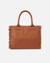 Medium Beach shopping tote in canvas with logo and fraying - | Pinko