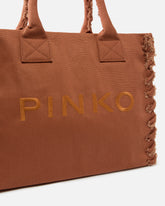 Medium Beach shopping tote in canvas with logo and fraying - | Pinko