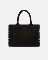 Medium Beach shopping tote in canvas with logo and fraying - | Pinko