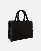 Medium Beach shopping tote in canvas with logo and fraying - | Pinko