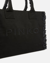 Medium Beach shopping tote in canvas with logo and fraying - | Pinko