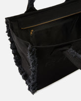 Medium Beach shopping tote in canvas with logo and fraying - | Pinko