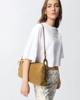 Keeper Bag medium shoulder bag in suede - Beige | Pinko