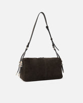 Keeper Bag medium shoulder bag in suede - Brown | Pinko