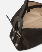 Keeper Bag medium shoulder bag in suede - Brown | Pinko