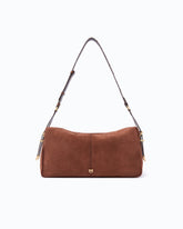 Keeper Bag large shoulder bag in spray-effect suede - Dark Red | Pinko