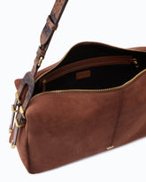 Keeper Bag large shoulder bag in spray-effect suede - Dark Red | Pinko