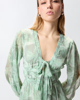 Mini dress with rose print and bow - | Pinko