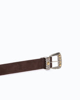 Suede belt with Texan details, 3 cm - Brown | Pinko