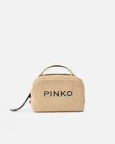 Small raffia bag with logo and handle - Multicolor Yellow-Black | Pinko