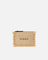 Small raffia clutch with logo and tassels - | Pinko