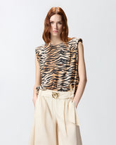 Sleeveless sweater with tiger print - Multicolor Black-Beige | Pinko