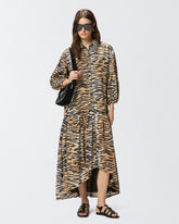 Long dress with buttons and animal print - | Pinko