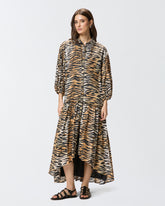 Long dress with buttons and animal print - | Pinko