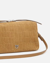 Medium crossbody bowler bag in crocodile-print leather - Beige | Pinko