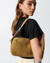 Medium crossbody bowler bag in crocodile-print leather - Beige | Pinko