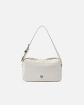 Medium crossbody bowler bag in crocodile-print leather - White | Pinko