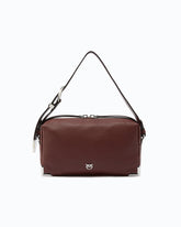 Medium crossbody Boston bag in full-grain leather - Dark Red | Pinko