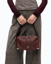Medium crossbody Boston bag in full-grain leather - Dark Red | Pinko