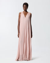 Long pleated dress with slit - Beige | Pinko