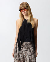 Halterneck top with fringes - Black | Pinko