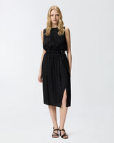 Ärmelloses Midikleid aus floralem Jacquard mit Gürtel - | Pinko