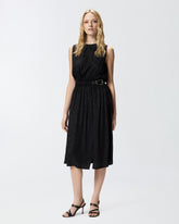 Ärmelloses Midikleid aus floralem Jacquard mit Gürtel - | Pinko