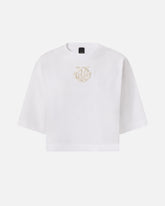 Cropped T-shirt with Love Birds embroidery - | Pinko