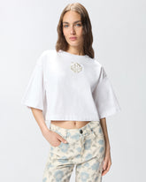 Cropped T-shirt with Love Birds embroidery - White | Pinko