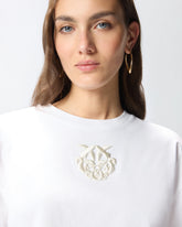 Cropped T-shirt with Love Birds embroidery - White | Pinko