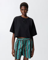 Cropped T-shirt with Love Birds embroidery - Black | Pinko
