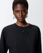 Cropped T-shirt with Love Birds embroidery - Black | Pinko