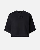Cropped T-shirt with Love Birds embroidery - Black | Pinko