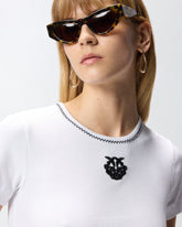 Geripptes T-Shirt mit Stickerei Love Birds - | Pinko